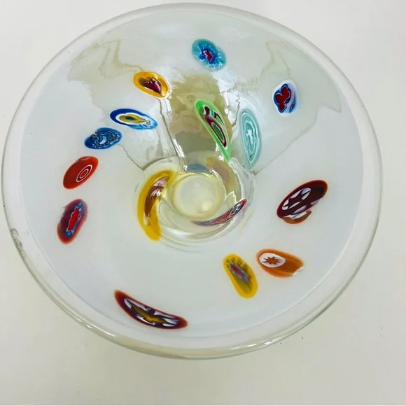 Vintage Lavorazione Murano Millefiori White Glass CenterPiece Bowl Italy